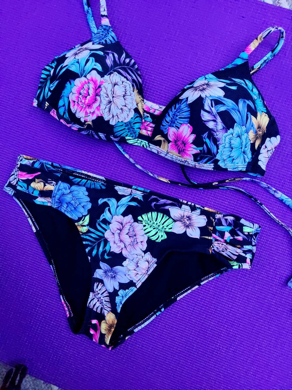 NB Black Floral Wire-Free Push-Up Bikini Set